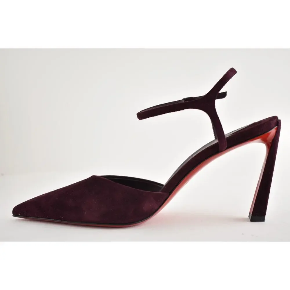 Christian Louboutin Condora Riviera 85 Amara Burgundy Ankle Strap Heel Pump 38.5
